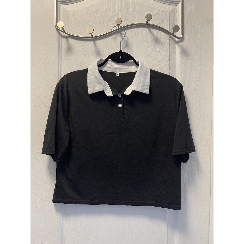Black and White Contrast Trip Polo Shirt